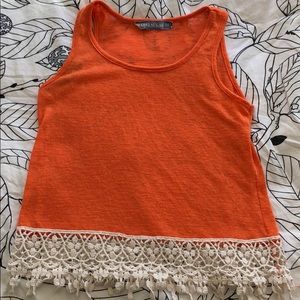 Orange Tank with Cream Lace Trim